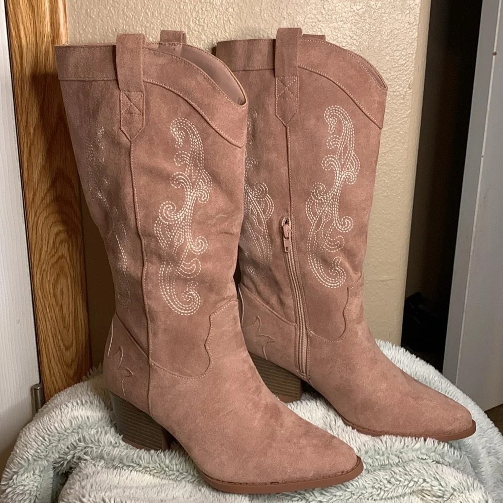 Western dress boots pale pink gray NEW in package - Picture 4 of 6
